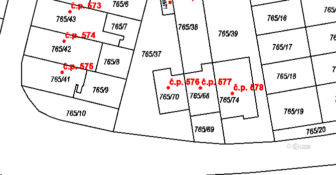 Hrušovany u Brna 576 na parcele st. 765/70 v KÚ Hrušovany u Brna, Katastrální mapa