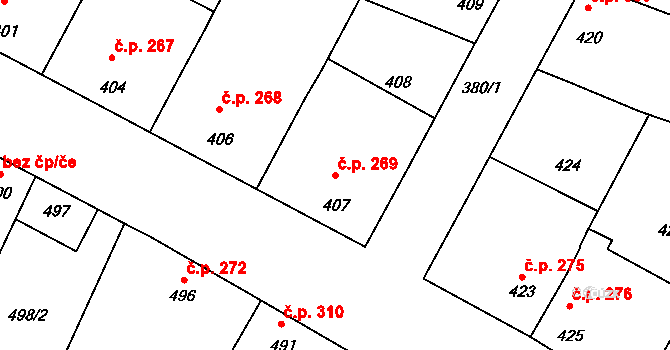 Vacenovice 269 na parcele st. 407 v KÚ Vacenovice u Kyjova, Katastrální mapa