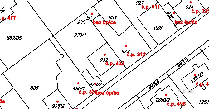 Hřebeč 402 na parcele st. 932 v KÚ Hřebeč, Katastrální mapa
