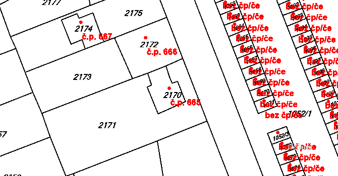 Pod Bezručovým vrchem 665, Krnov na parcele st. 2170 v KÚ Krnov-Horní Předměstí, Katastrální mapa