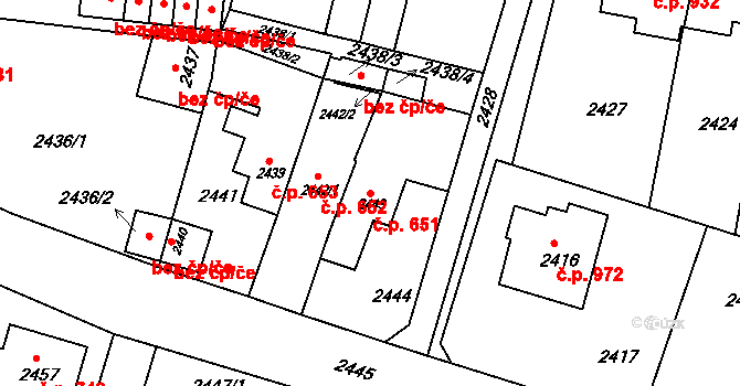 Rýmařov 651 na parcele st. 2443/1 v KÚ Rýmařov, Katastrální mapa