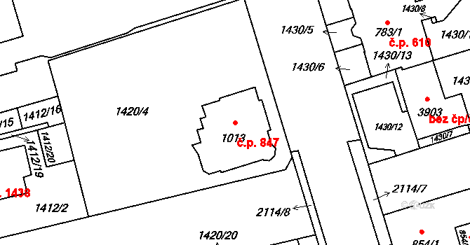 Šumperk 847 na parcele st. 1013 v KÚ Šumperk, Katastrální mapa