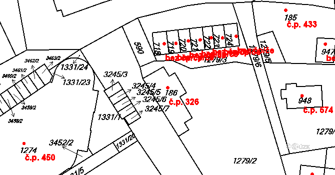 Horní Rokytnice 326, Rokytnice nad Jizerou na parcele st. 186 v KÚ Horní Rokytnice nad Jizerou, Katastrální mapa