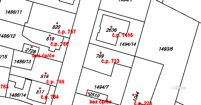 Třebechovice pod Orebem 723 na parcele st. 789 v KÚ Třebechovice pod Orebem, Katastrální mapa