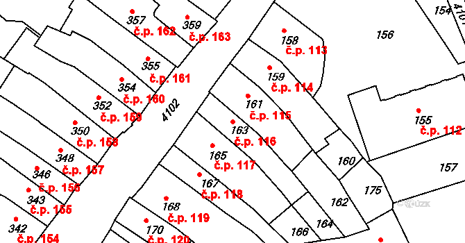 Roudnice nad Labem 116 na parcele st. 163 v KÚ Roudnice nad Labem, Katastrální mapa