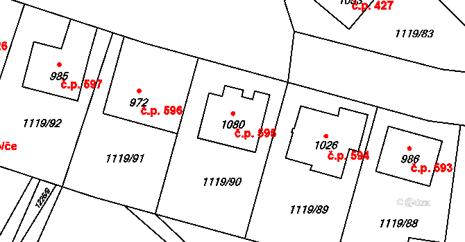 Mladá Vožice 595 na parcele st. 1080 v KÚ Mladá Vožice, Katastrální mapa