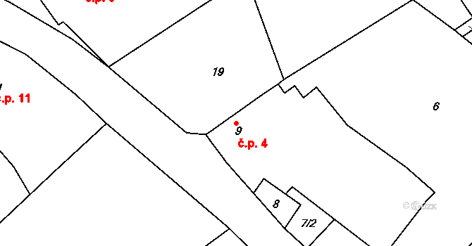 Stradov 4, Chlumec na parcele st. 9 v KÚ Stradov u Chabařovic, Katastrální mapa