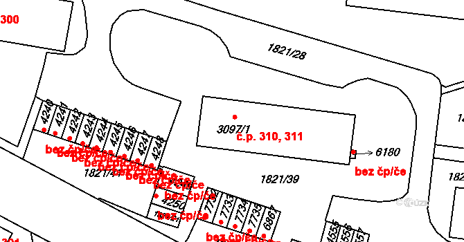 Nové Město 310,311, Třebíč na parcele st. 3097/1 v KÚ Třebíč, Katastrální mapa