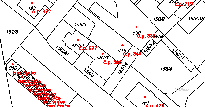 Úšovice 386, Mariánské Lázně na parcele st. 484/1 v KÚ Úšovice, Katastrální mapa