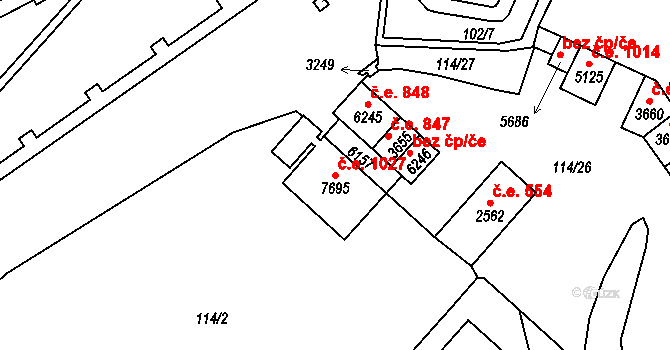 Cheb 1027 na parcele st. 6157 v KÚ Cheb, Katastrální mapa