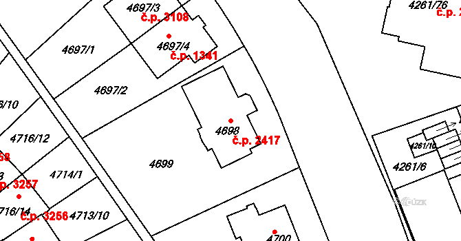 Smíchov 2417, Praha na parcele st. 4698 v KÚ Smíchov, Katastrální mapa