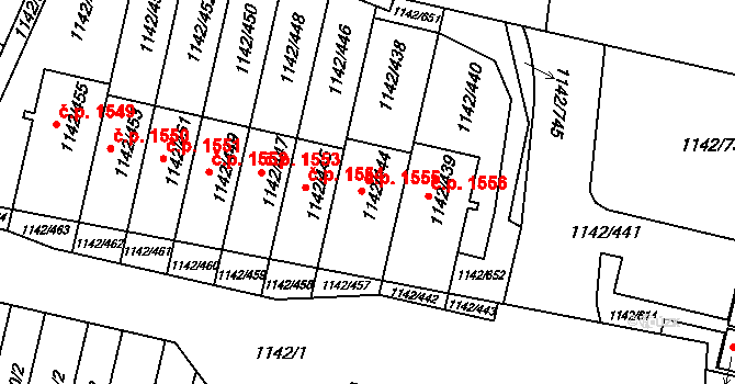 Řepy 1555, Praha na parcele st. 1142/444 v KÚ Řepy, Katastrální mapa