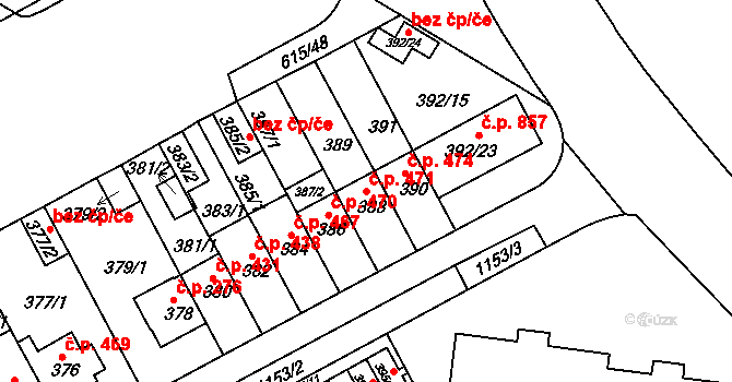 Prosek 471, Praha na parcele st. 388 v KÚ Prosek, Katastrální mapa