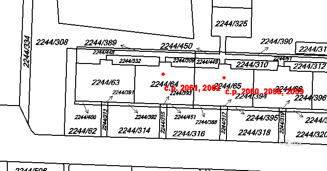 Strašnice 2061,2062, Praha na parcele st. 2244/64 v KÚ Strašnice, Katastrální mapa