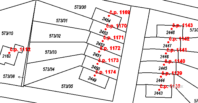 Vrchlabí 1172 na parcele st. 2451 v KÚ Vrchlabí, Katastrální mapa