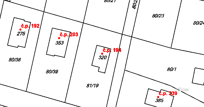 Slatina 194, Hradec Králové na parcele st. 320 v KÚ Slatina u Hradce Králové, Katastrální mapa
