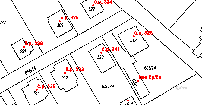 Rudník 341 na parcele st. 523 v KÚ Rudník, Katastrální mapa