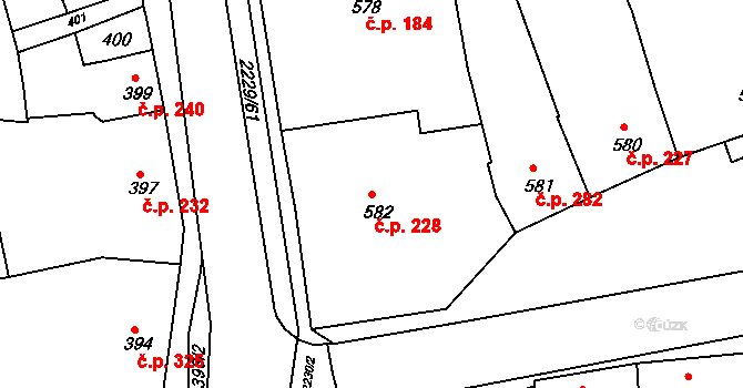 Ochoz u Brna 228 na parcele st. 582 v KÚ Ochoz u Brna, Katastrální mapa