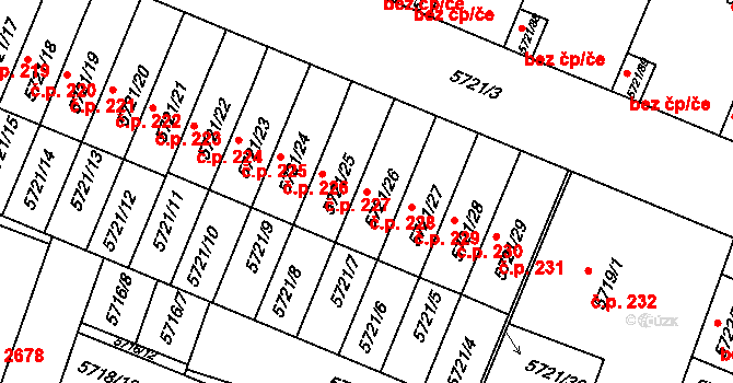 Prostějov 228 na parcele st. 5721/26 v KÚ Prostějov, Katastrální mapa