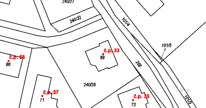 Druhanov 33 na parcele st. 89 v KÚ Druhanov, Katastrální mapa