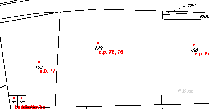 Hrabůvka 75,76 na parcele st. 123 v KÚ Hrabůvka u Hranic, Katastrální mapa