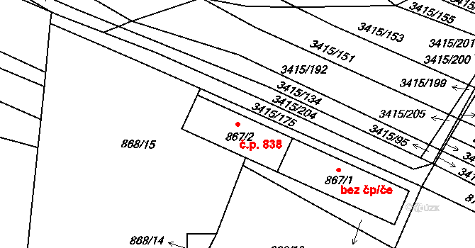 Veselí nad Lužnicí II 838, Veselí nad Lužnicí na parcele st. 867/2 v KÚ Veselí nad Lužnicí, Katastrální mapa
