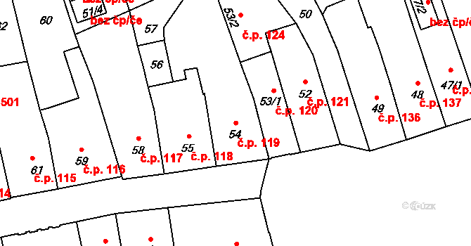 Šluknov 119 na parcele st. 54 v KÚ Šluknov, Katastrální mapa