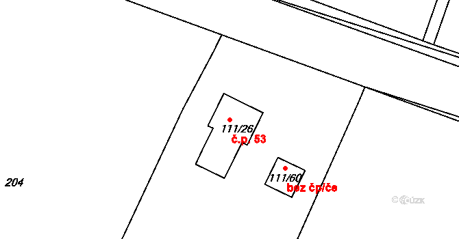 Luženičky 53 na parcele st. 111/26 v KÚ Luženičky, Katastrální mapa