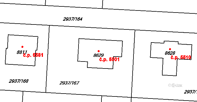Zlín 5501 na parcele st. 8629 v KÚ Zlín, Katastrální mapa