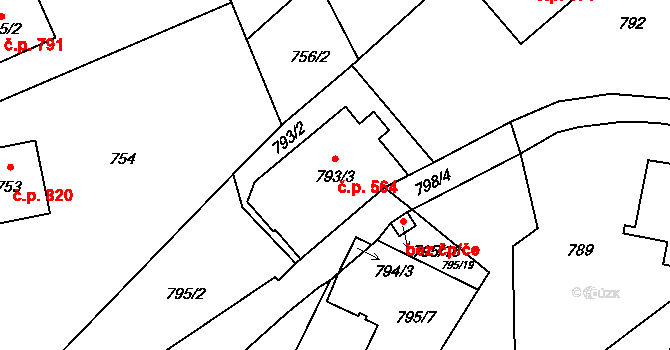 Stodůlky 564, Praha na parcele st. 793/3 v KÚ Stodůlky, Katastrální mapa