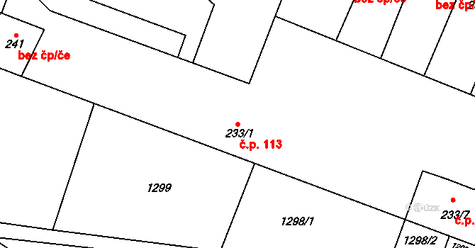 Hajany 113 na parcele st. 233/1 v KÚ Hajany, Katastrální mapa