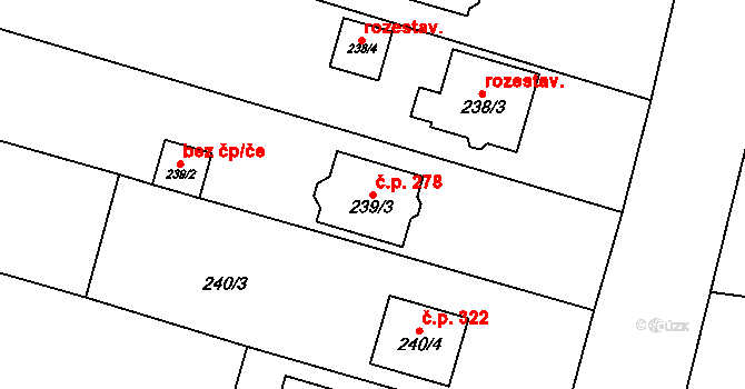 Přízřenice 278, Brno na parcele st. 239/3 v KÚ Přízřenice, Katastrální mapa