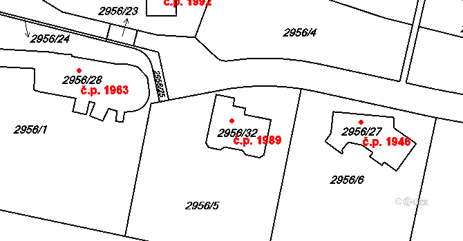 Kadaň 1989 na parcele st. 2956/32 v KÚ Kadaň, Katastrální mapa