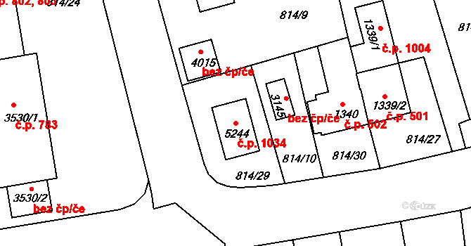 Plzeňské Předměstí 1034, Rokycany na parcele st. 5244 v KÚ Rokycany, Katastrální mapa