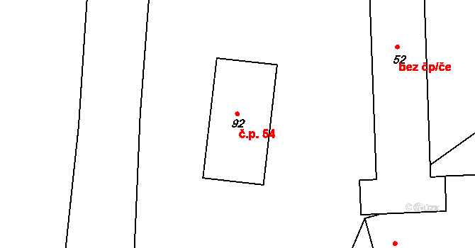 Loket 54 na parcele st. 92 v KÚ Loket u Dolních Kralovic, Katastrální mapa