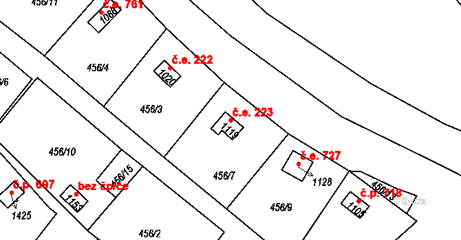 Krupka 223 na parcele st. 1119 v KÚ Krupka, Katastrální mapa