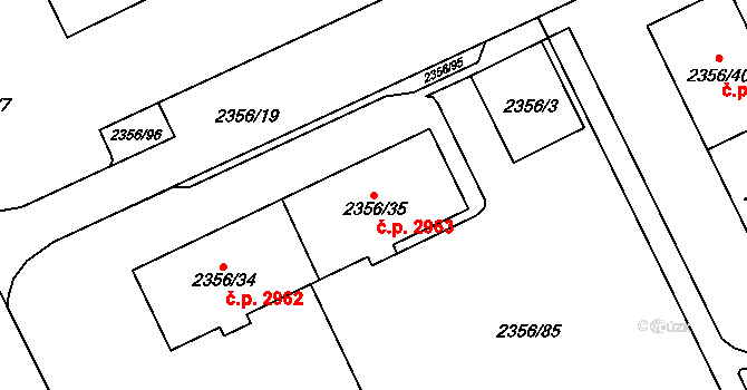 Moravská Ostrava 2963, Ostrava na parcele st. 2356/35 v KÚ Moravská Ostrava, Katastrální mapa