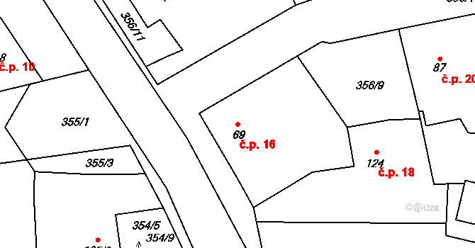 Dolní Bory 16, Bory na parcele st. 69 v KÚ Dolní Bory, Katastrální mapa