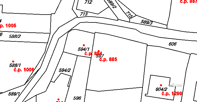 Brumov 885, Brumov-Bylnice na parcele st. 597 v KÚ Brumov, Katastrální mapa