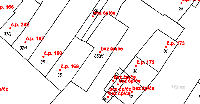 Křižanov 40696693 na parcele st. 650/1 v KÚ Křižanov, Katastrální mapa