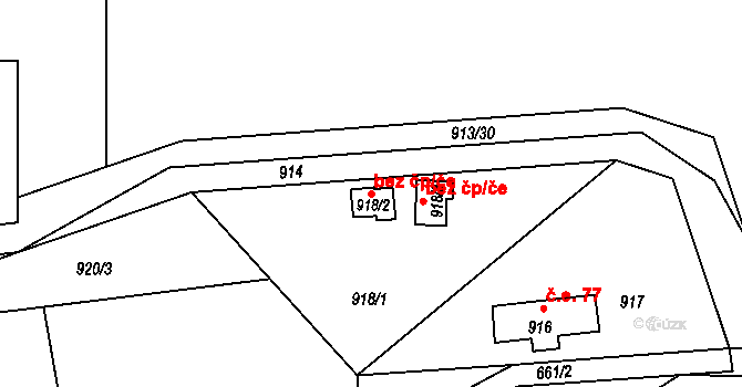 Baška 41350693 na parcele st. 918/2 v KÚ Hodoňovice, Katastrální mapa