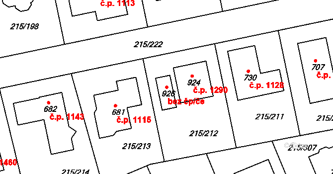 Rudná 43068693 na parcele st. 926 v KÚ Hořelice, Katastrální mapa