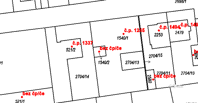 Choceň 45493693 na parcele st. 1540/2 v KÚ Choceň, Katastrální mapa