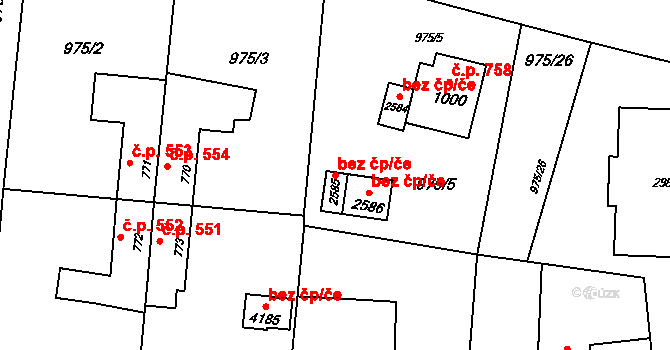 Rožnov pod Radhoštěm 45678693 na parcele st. 2585 v KÚ Rožnov pod Radhoštěm, Katastrální mapa