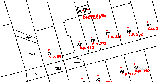 Hrušky 170 na parcele st. 83 v KÚ Hrušky u Brna, Katastrální mapa