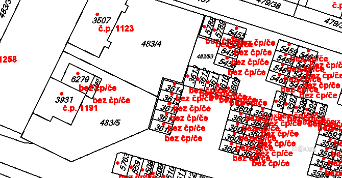 Třebíč 50219693 na parcele st. 3614 v KÚ Třebíč, Katastrální mapa