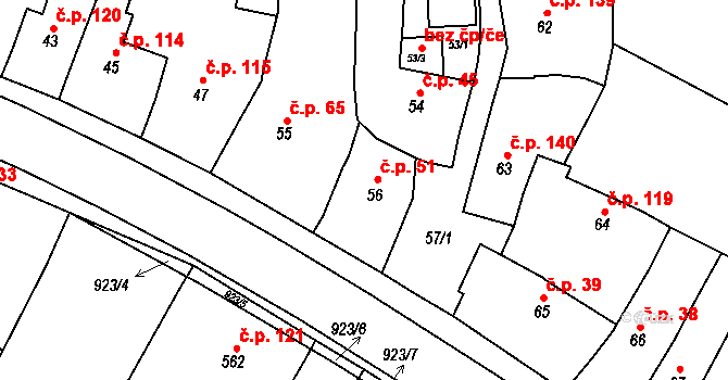 Vícemilice 51, Bučovice na parcele st. 56 v KÚ Vícemilice, Katastrální mapa