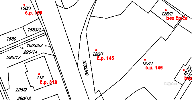 Rosice 145 na parcele st. 126/1 v KÚ Rosice u Chrasti, Katastrální mapa