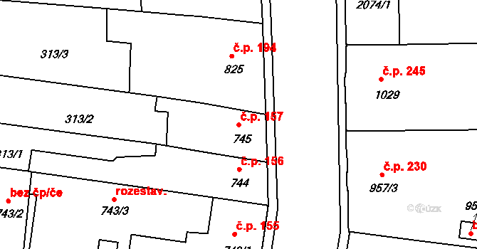 Pražské Předměstí 157, Písek na parcele st. 745 v KÚ Písek, Katastrální mapa