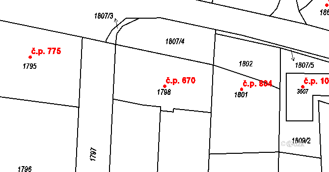 Kostelec nad Černými lesy 670 na parcele st. 1798 v KÚ Kostelec nad Černými lesy, Katastrální mapa